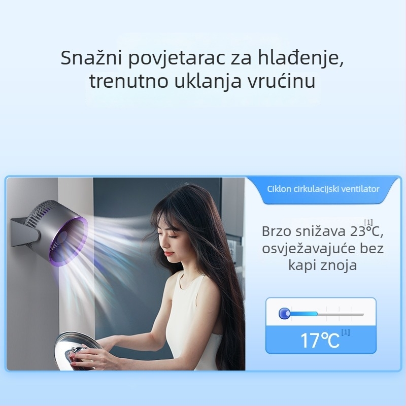 Stenski ventilator s baterijom, bez bušenja, 4 lopatice, USB punjenje, 3 brzine, tih rad, 4000-6000 mAh, kuhinja, kupaonica, spavaća soba