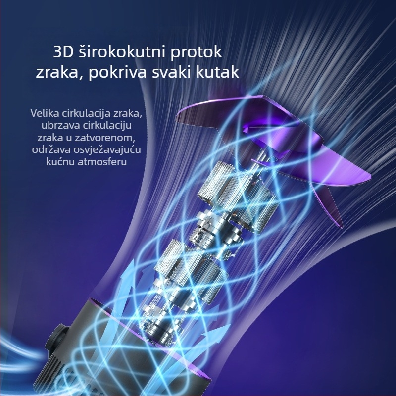 Stenski ventilator s baterijom, bez bušenja, 4 lopatice, USB punjenje, 3 brzine, tih rad, 4000-6000 mAh, kuhinja, kupaonica, spavaća soba