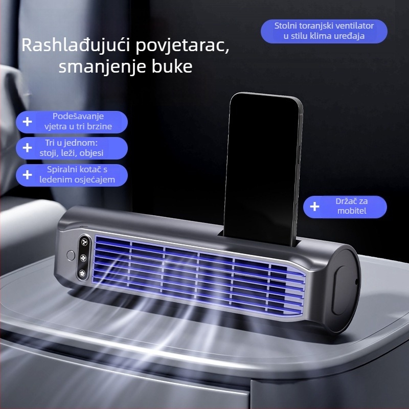 Ventilator bez lopatica, toranj za kuhinju, zidno ili stolno montiranje, USB punjiv, hlađenje i cirkulacija zraka