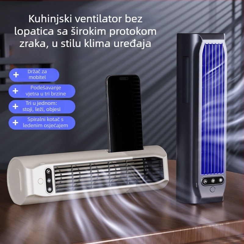 Ventilator bez lopatica, toranj za kuhinju, zidno ili stolno montiranje, USB punjiv, hlađenje i cirkulacija zraka