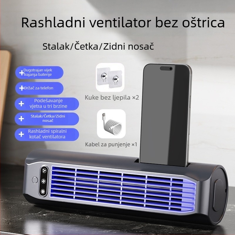 Ventilator bez lopatica, toranj za kuhinju, zidno ili stolno montiranje, USB punjiv, hlađenje i cirkulacija zraka