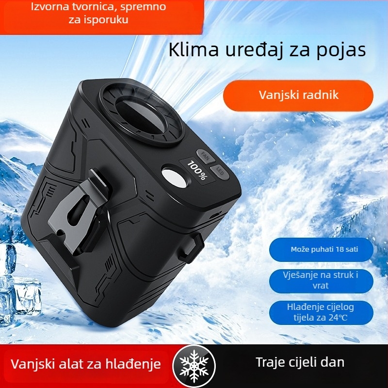 2025 Prijenosni ventilator na pojasu s ugrađenom baterijom, 5 brzina, motor bez četkica, USB punjenje, do 12 sati rada