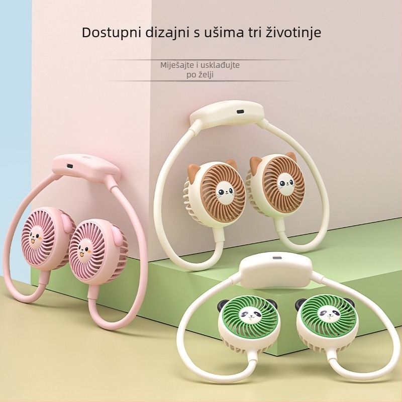 Novi ventilator oko vrata s dizajnom crtića, USB punjenje, prijenosni mini osobni ventilator za učenike i aktivnosti na otvorenom
