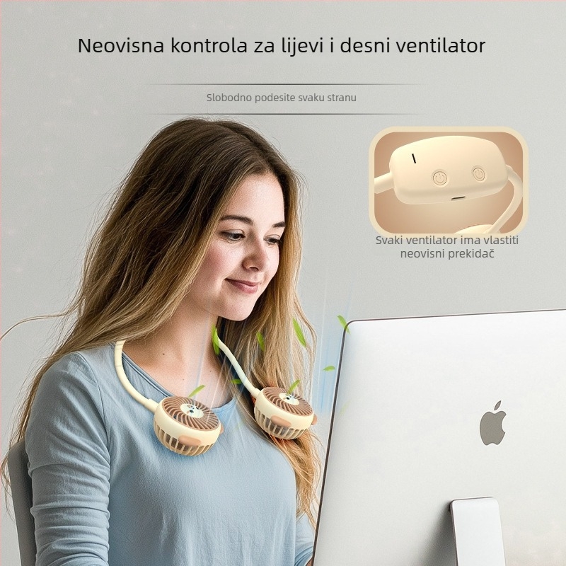 Novi ventilator oko vrata s dizajnom crtića, USB punjenje, prijenosni mini osobni ventilator za učenike i aktivnosti na otvorenom