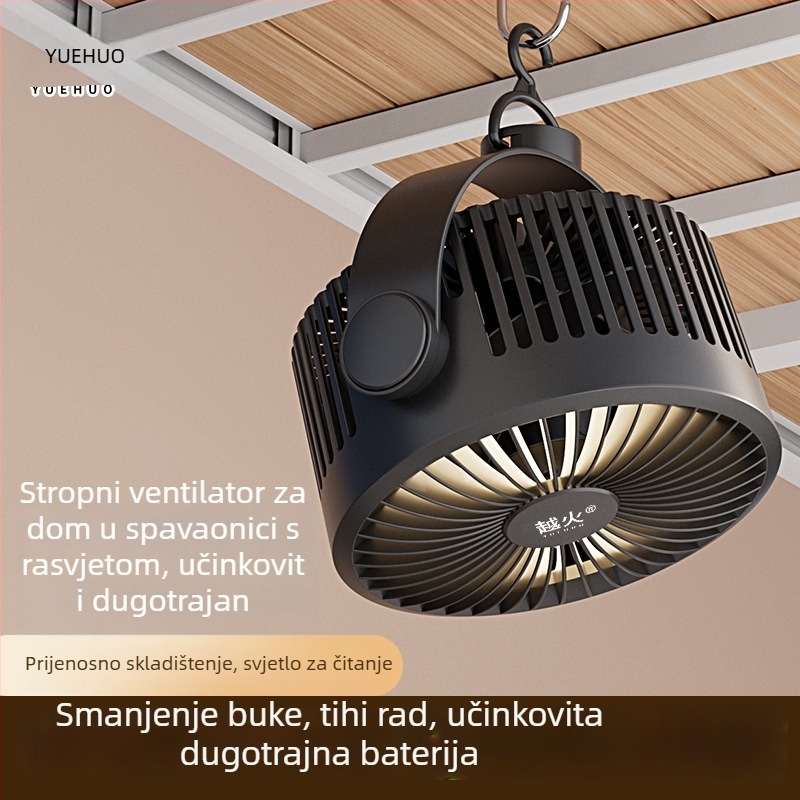 Alico prijenosni ventilator s litijskom baterijom, za kampiranje i boravak na otvorenom, 3 lopatice, 5 brzina, s nosačem na stalku ili mogućnošću viseći