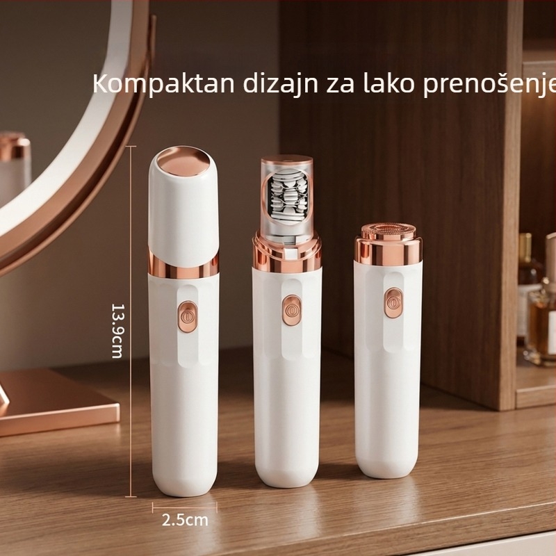 Električni uklanjač dlačica za lice s dvostrukom glavom, kompaktan uređaj 2-u-1 za uklanjanje dlačica