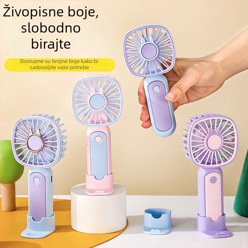 2026 USB ručni ventilator, mini prijenosni stolni ventilator s ugrađenom baterijom, 5 lopatica, tih ispod 36 dB, 3 brzine, težina 70 g, dimenzije 15,8 × 7 × 5,8 cm, funkcija powerbanke