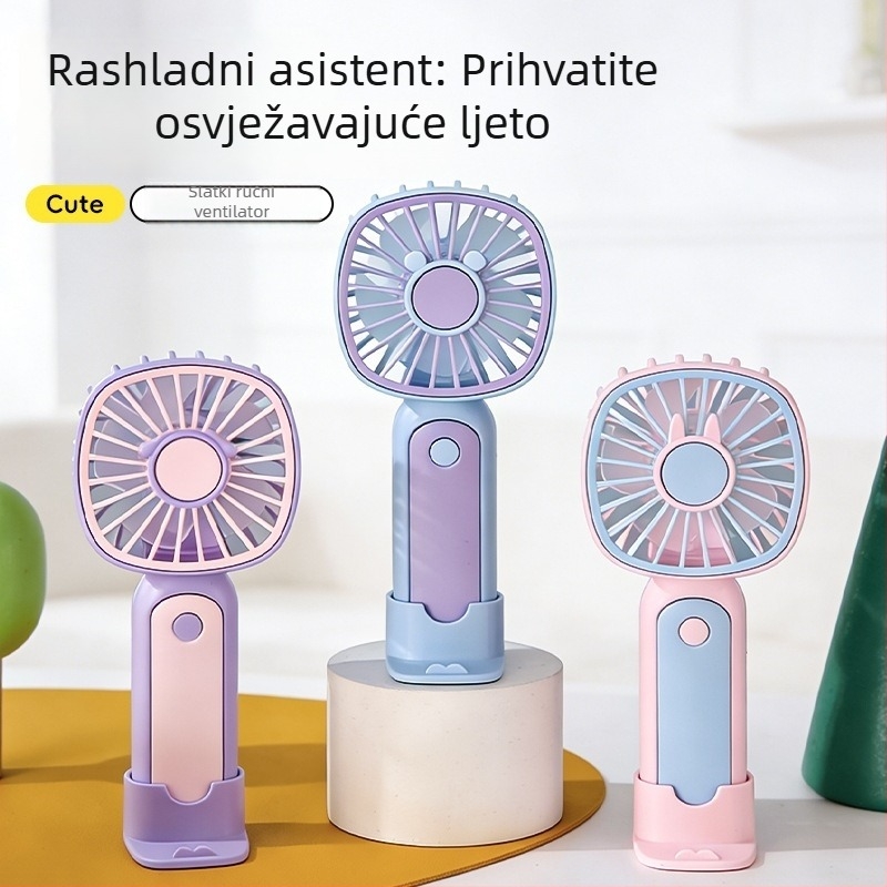 2026 USB ručni ventilator, mini prijenosni stolni ventilator s ugrađenom baterijom, 5 lopatica, tih ispod 36 dB, 3 brzine, težina 70 g, dimenzije 15,8 × 7 × 5,8 cm, funkcija powerbanke