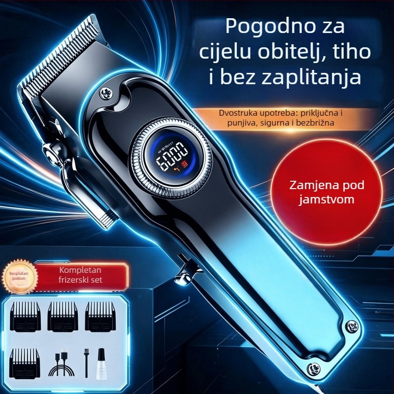 Kućni šišač za kosu s brushless motorom, ugrađena baterija, zamjenjiva i periva oštrica, tihi rad