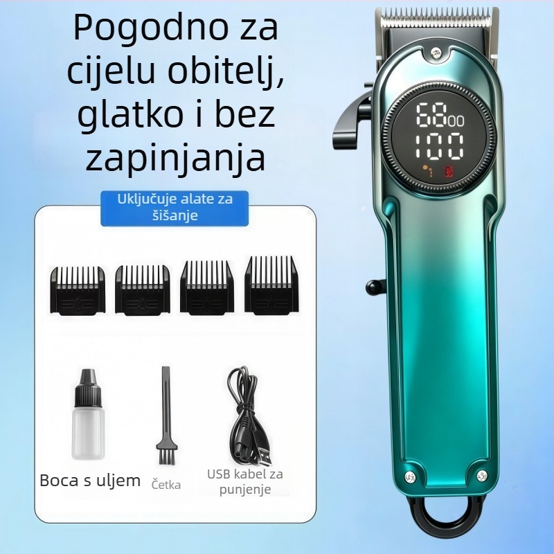 Kućni šišač za kosu s brushless motorom, ugrađena baterija, zamjenjiva i periva oštrica, tihi rad