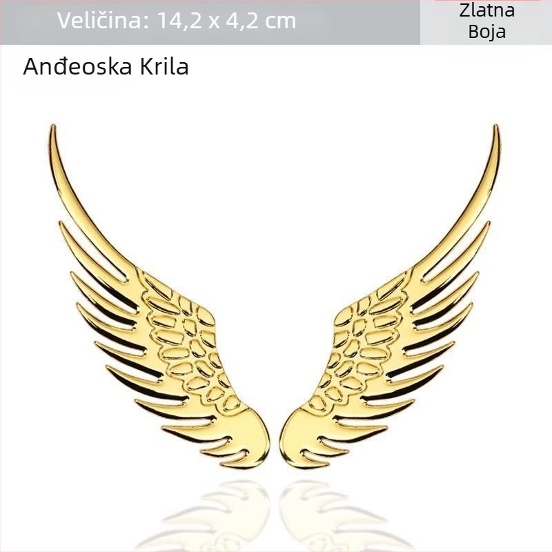Par dekorativnih vanjskih krila automobila – 3D anđeoska krila na stražnjoj znački, zlatni metalni emblem.