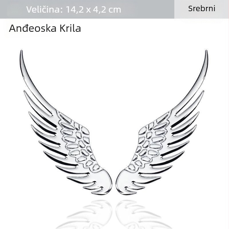 Par dekorativnih vanjskih krila automobila – 3D anđeoska krila na stražnjoj znački, zlatni metalni emblem.