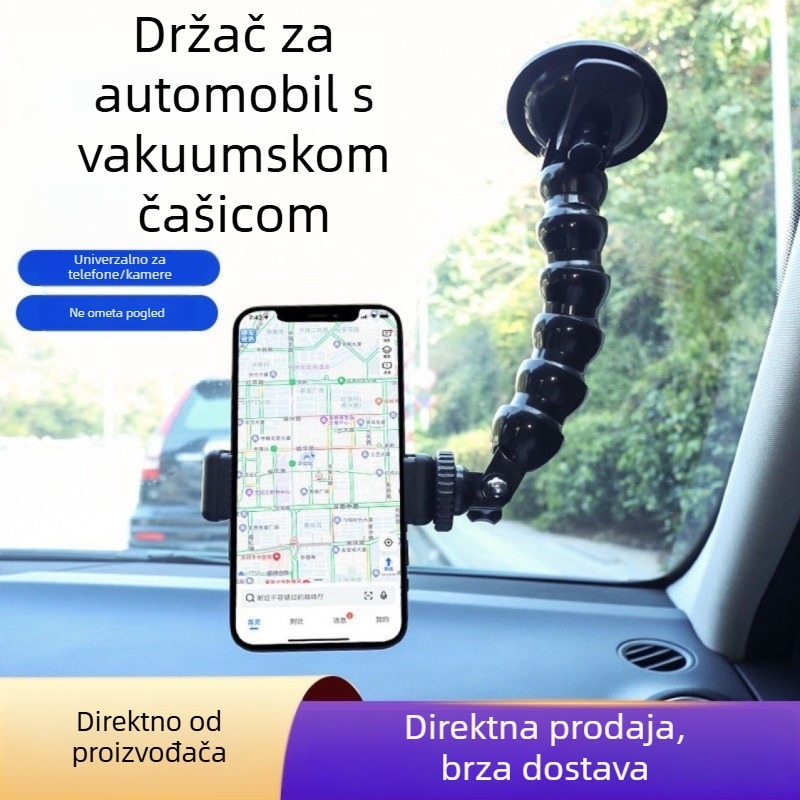 Auto nosač za telefon sa usisnom čašom, fleksibilna zmijasta ruka za pametne telefone i sportske kamere, na vjetrobransko staklo.