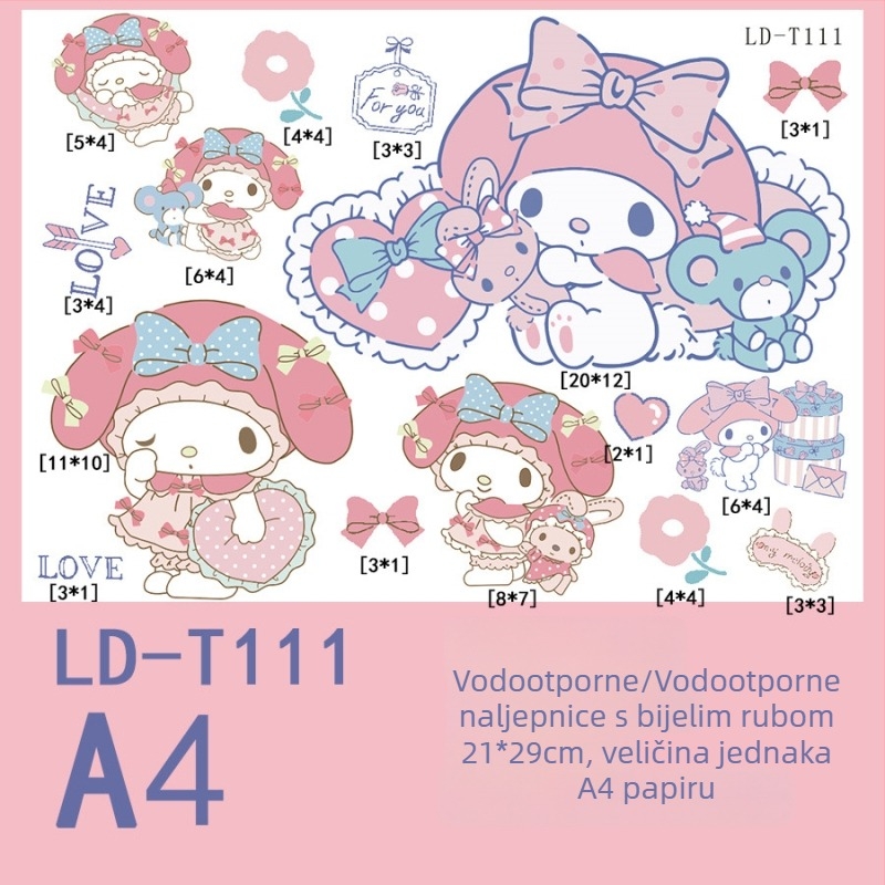 Crtić My Melody naljepnica set za prtljagu, kofer, električno vozilo, laptop, iPad i bocu vode – vodootporno