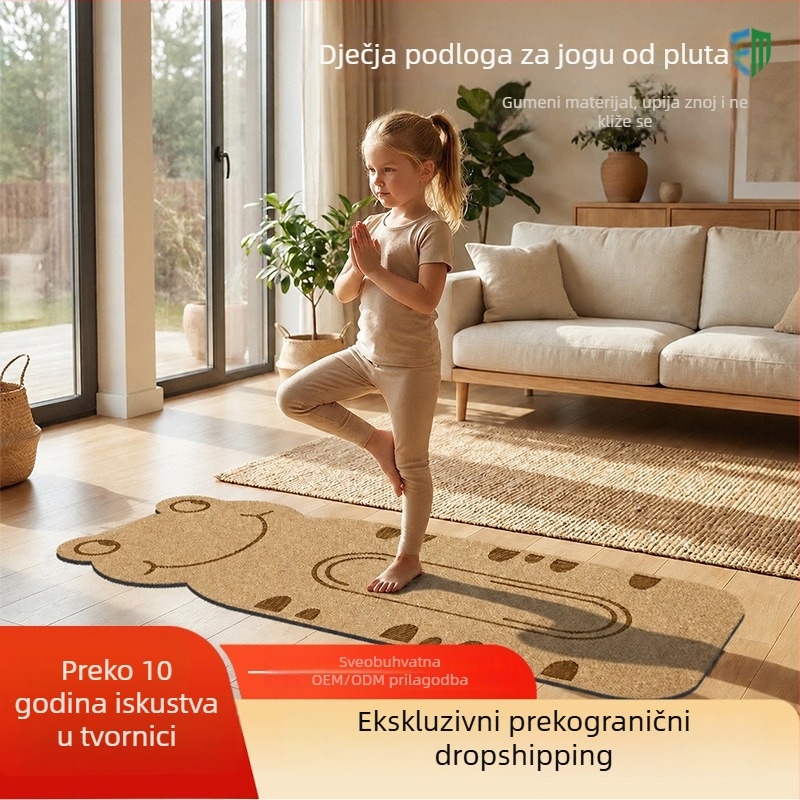 Dječji prostir za jogu od pluta i kaučuka, protuklizni, apsorpcija udara i tih, s crtanim motivom