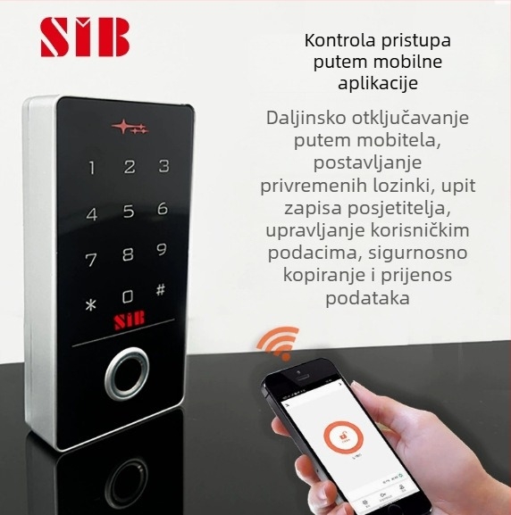 Vanjski vodootporni sustav za kontrolu pristupa s otiskom prsta, PIN-om, čitačem ID kartice i daljinskim otvaranjem vrata putem mobilne aplikacije