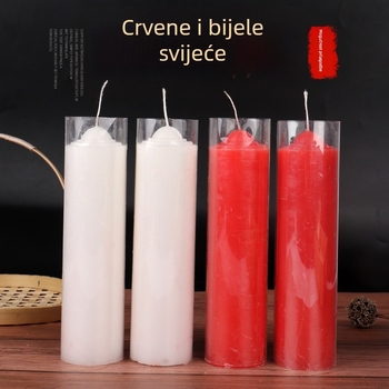 Velika cilindrična svijeća crveno-bijela za kućno osvjetljenje, bezdimna, za nestanak struje, budistički oltar, vjenčana dekoracija, soba s temom zmaj i feniks