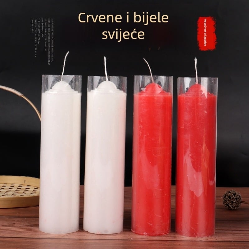 Velika cilindrična svijeća crveno-bijela za kućno osvjetljenje, bezdimna, za nestanak struje, budistički oltar, vjenčana dekoracija, soba s temom zmaj i feniks