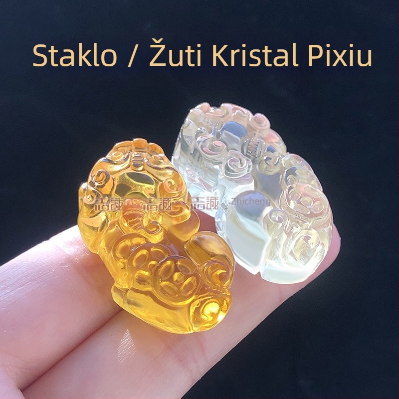 Veliki Pixiu privjesak od limunske citrine, s tri novčića, DIY dodaci za narukvicu, žuto staklo