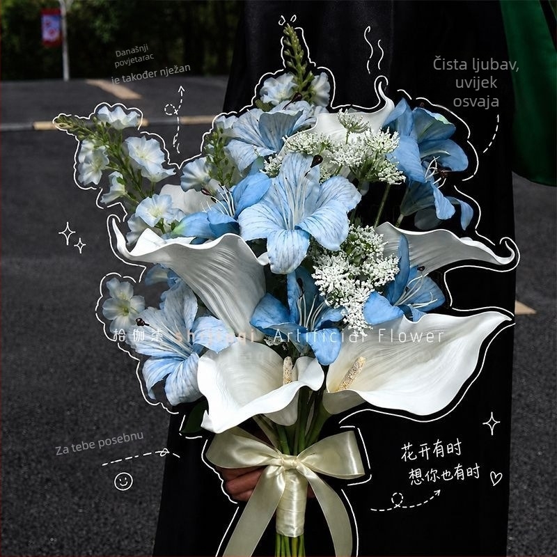 Umjetni plavi buket Calla Lily za diplomsko fotografiranje i rekvizite za vjenčanje