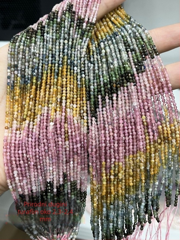 Prirodni turmalin s dugim gradijentom boja, 2 mm facettirane perle za DIY narukvicu i lančić za klavikulu