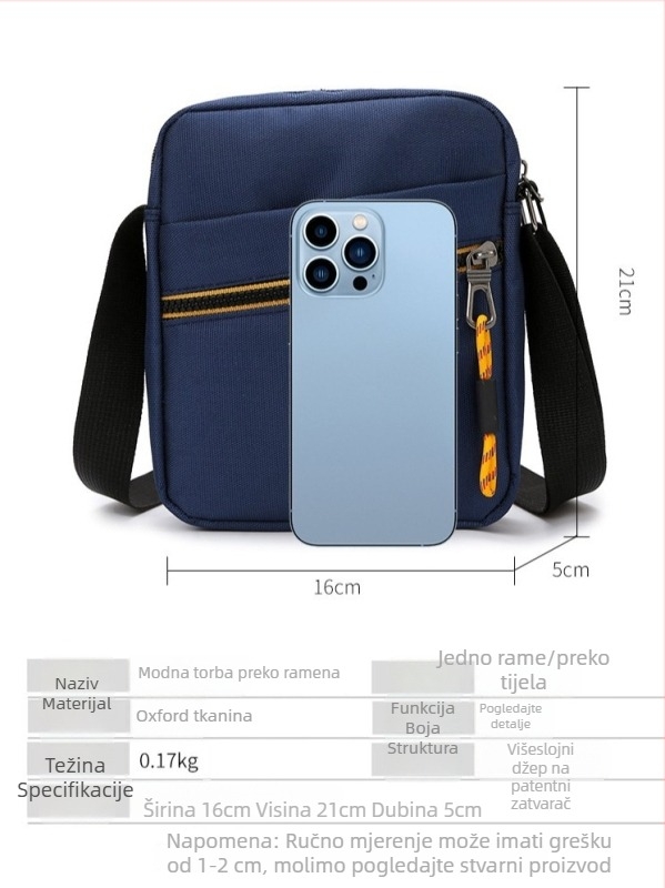 Muška crossbody torba za posao i putovanja, velika kapaciteta, više pretinaca, urbanog jednostavnog stila, najlon, pogodna za 8-inčni laptop