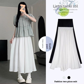 Trudnički A-linijski midi suknja-pantalone, lagana ljetna, visokim strukom