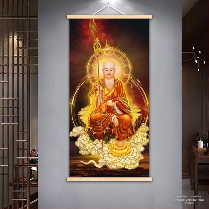 Viseći prikaz Ksitigarbha Bodhisattve za kućnu pobožnost, dekor s Budom Šakyamunijem za ulazni hodnik