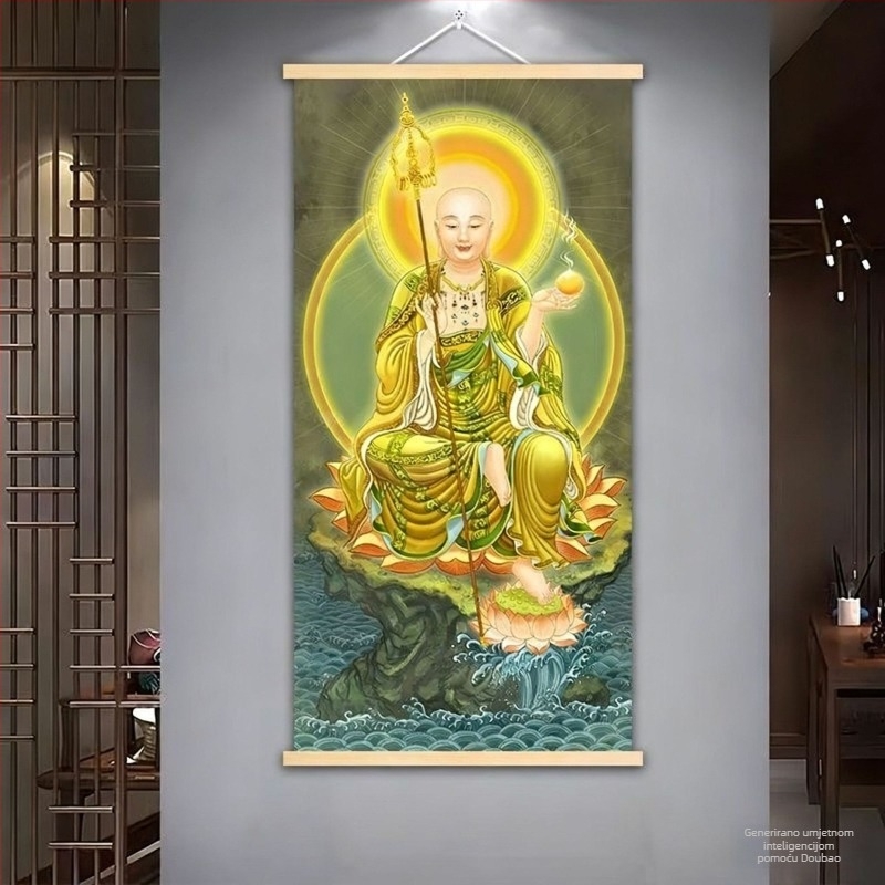 Viseći prikaz Ksitigarbha Bodhisattve za kućnu pobožnost, dekor s Budom Šakyamunijem za ulazni hodnik