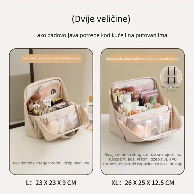 Kožna stojeća torbica za šminku i kozmetiku, s velikim kapacitetom i višestrukim pretincima