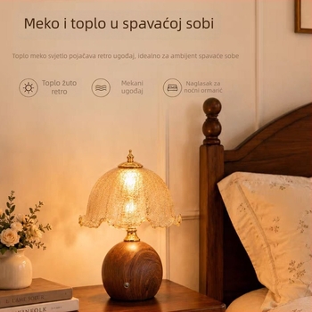 Američka retro stolna svjetiljka s abazurom od stakla sa ispucalom uzorkom, za spavaću sobu i dnevni boravak, Bauhaus vintage stil