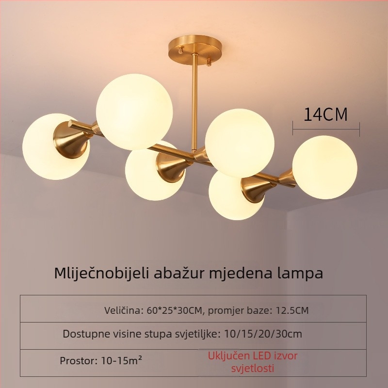 Pravougaoni bakreni luster za blagovaonu, nordijskog postmodernog dizajna, LED viseća lampica s više glava