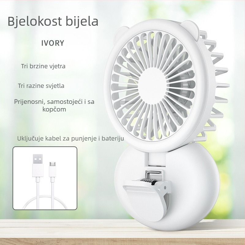 Kompaktni USB ventilator s klipom i rasvjetom, sklopivi, za nošenje oko vrata