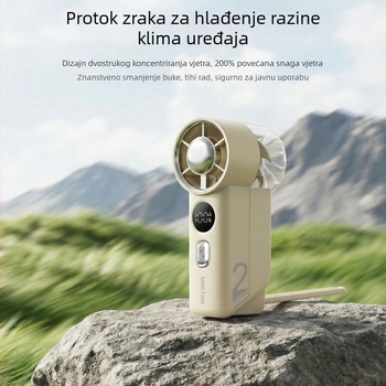Mini ručni ventilator, tih, USB punjenje, prenosni, 5 lopatica, brushless motor, ugrađena baterija 1200–2000mAh