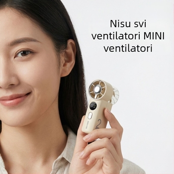 Mini ručni ventilator, tih, USB punjenje, prenosni, 5 lopatica, brushless motor, ugrađena baterija 1200–2000mAh