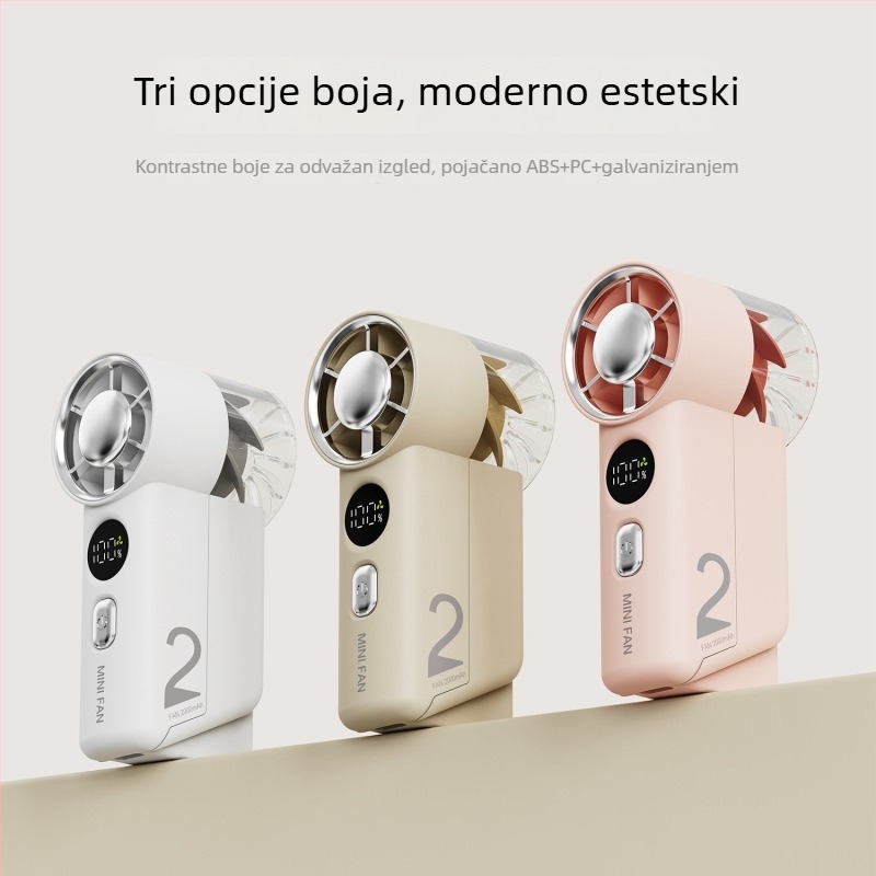 Mini ručni ventilator, tih, USB punjenje, prenosni, 5 lopatica, brushless motor, ugrađena baterija 1200–2000mAh