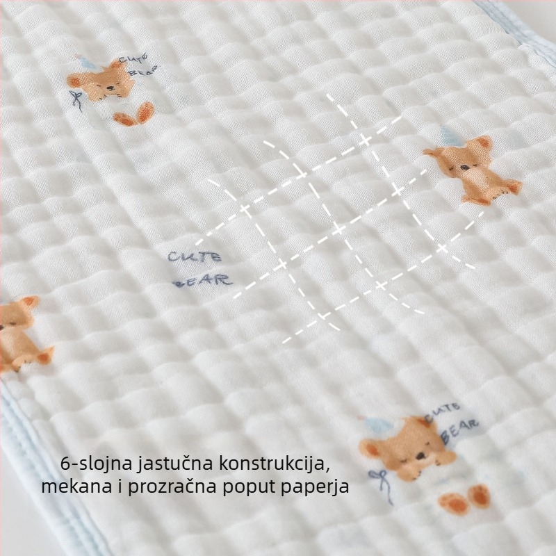 Beanyue 6-slojna integrirana bambus-pamuk dječja krpa, duga gazasta krpa za lice i kupanje, mekana
