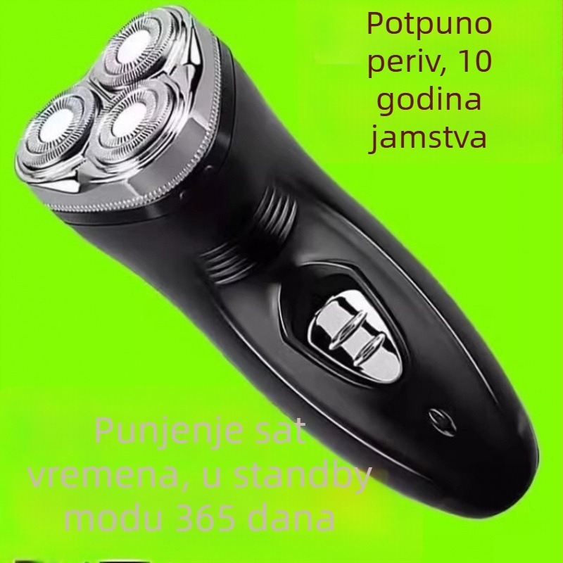Visokoučinkoviti 6D električni brijač, potpuno periv, punjiv, trodijelna glava, višenamjenski brijač za bradu