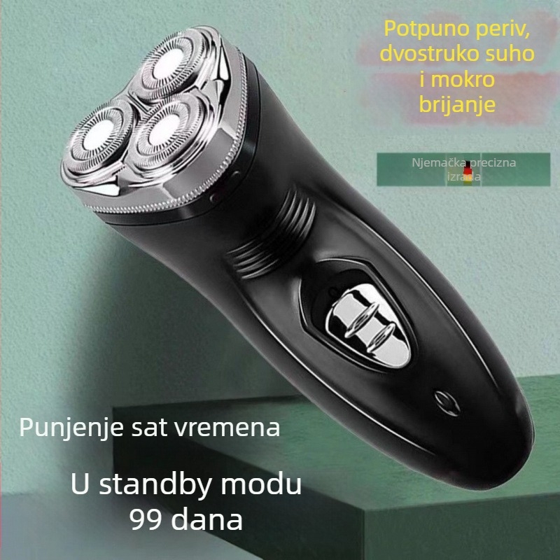 Visokoučinkoviti 6D električni brijač, potpuno periv, punjiv, trodijelna glava, višenamjenski brijač za bradu