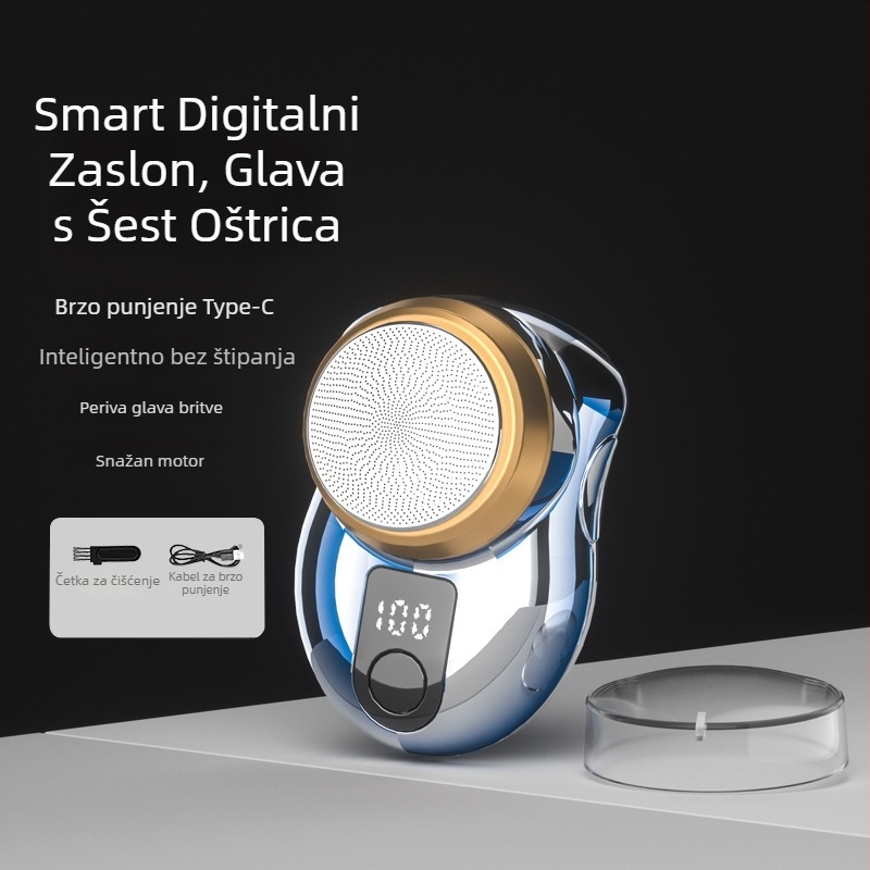 Muški električni brijač, prijenosni mini rotacijski brijač s ugrađenom baterijom