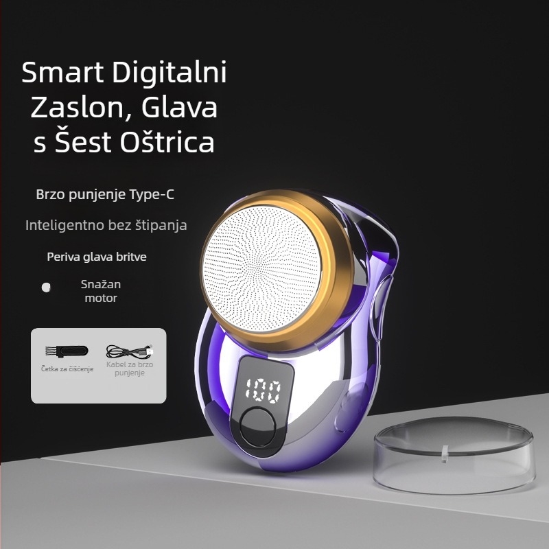 Muški električni brijač, prijenosni mini rotacijski brijač s ugrađenom baterijom