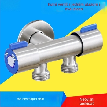 304 nehrđajući čelik, ulaz 1/2 inča, kutni ventil s dvostrukim upravljanjem za WC, dvostruki izlaz, troputni priključak 3/4 inča