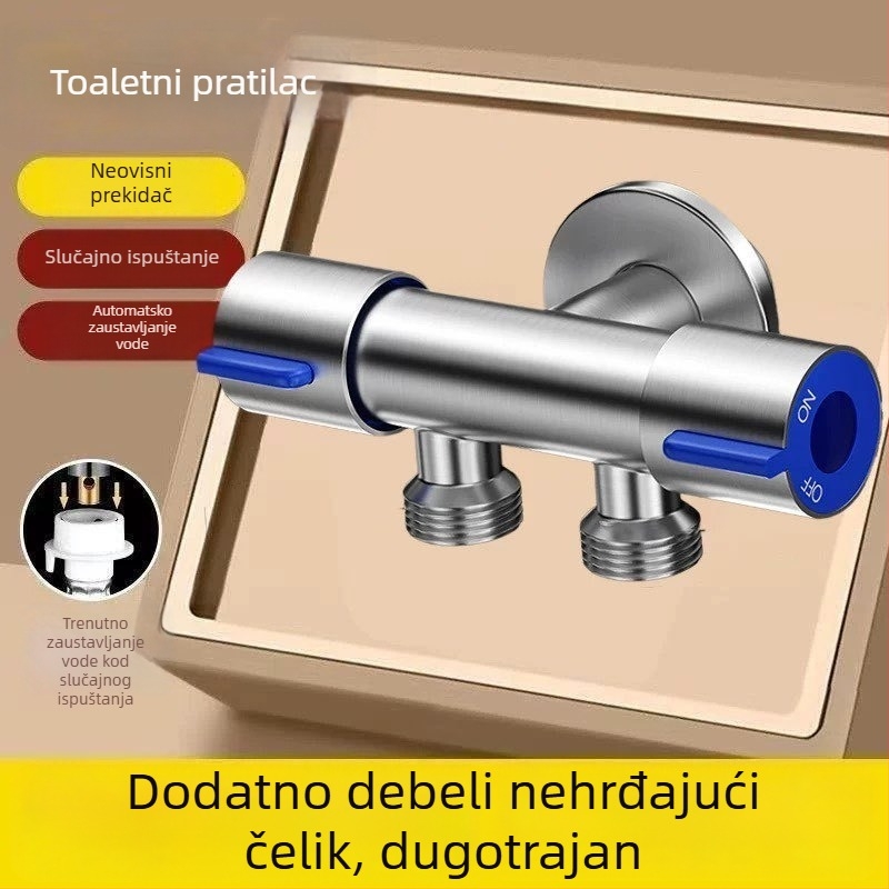 304 nehrđajući čelik, ulaz 1/2 inča, kutni ventil s dvostrukim upravljanjem za WC, dvostruki izlaz, troputni priključak 3/4 inča