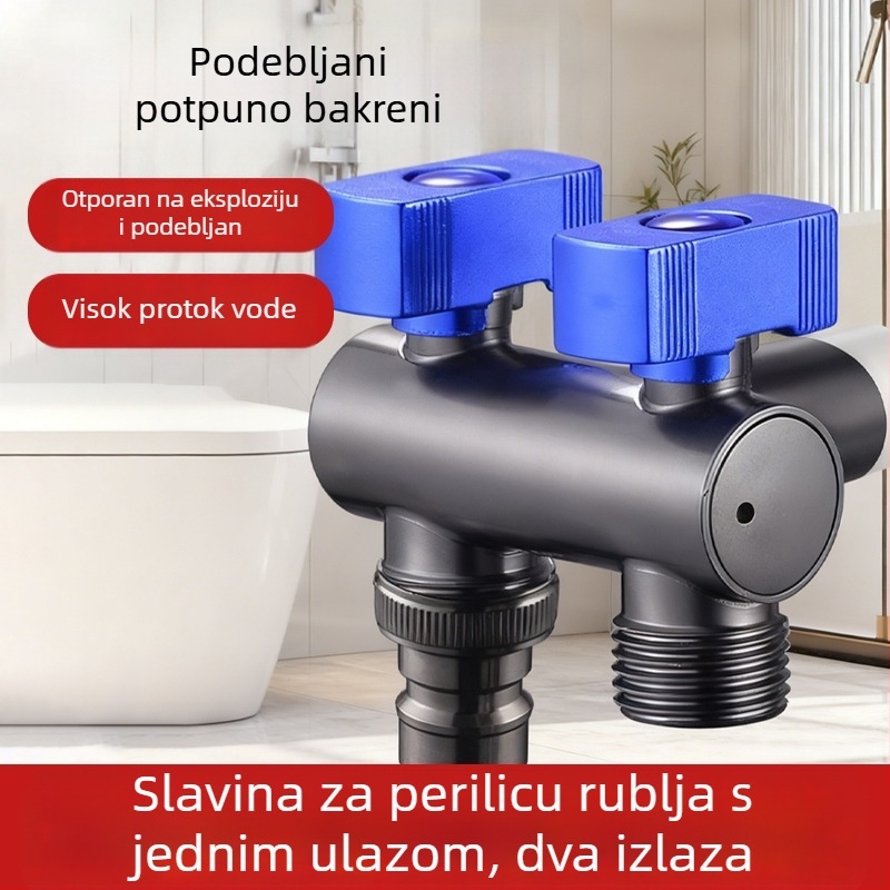 Debljeni nerđajući čelik, kutni kuglasti ventil s 1 ulazom i 2 izlaza, visokoprotočni kuglasti ventil, neovisni prekidač, dvostruka ručka, dvostruki nadzor, kompaktnog dizajna za uštedu prostora