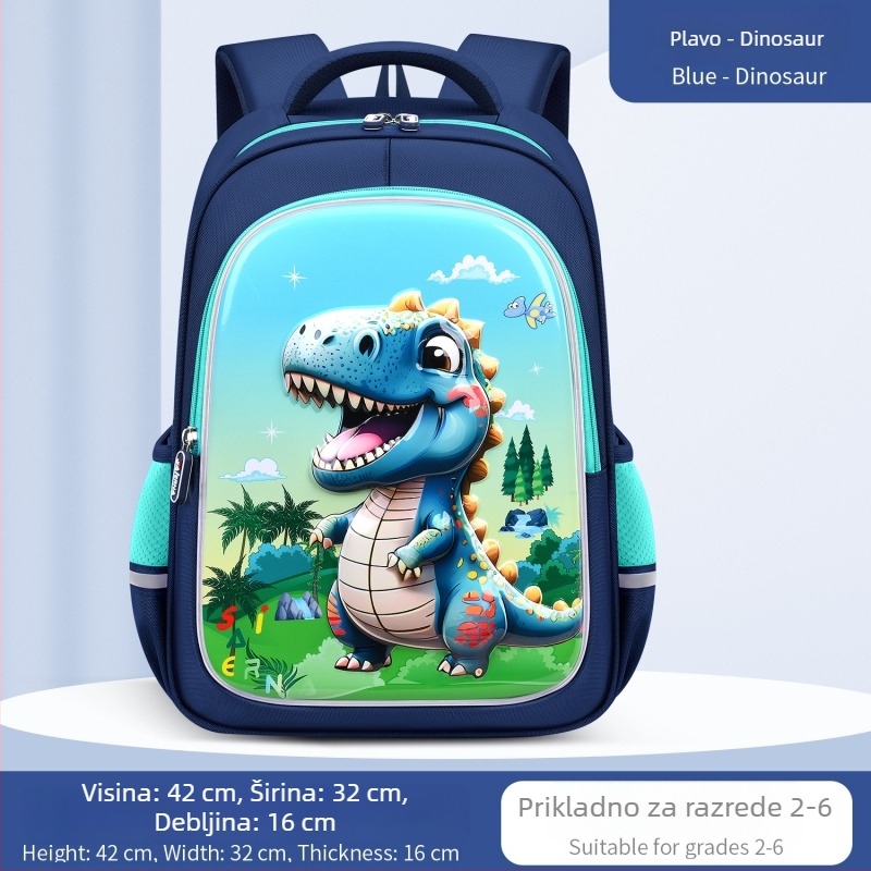 Školska torba s karikaturnim dinosaurom za učenike osnovne škole, unisex, lagana, s podrškom za leđa i velikim kapacitetom