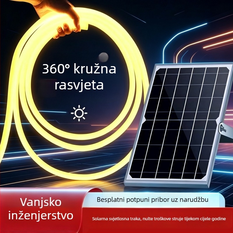 Solarna 360° kružna fleksibilna LED traka za vanjsku upotrebu, vodootporna rasvjeta za dvorište vile i vrt