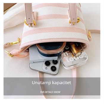 Bucket bag s prugastim vzorom i blokovima boja, crossbody remenom, svakodnevna torba za žene i djecu