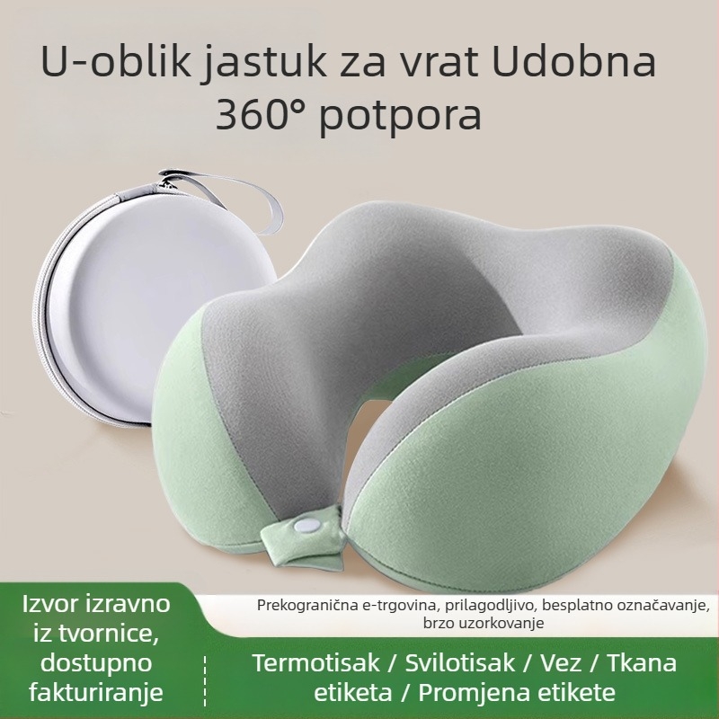 Jastuk za putovanja od memorijske pjene, U-oblik, prenosivi jastuk za spavanje u zrakoplovu, sklopivi