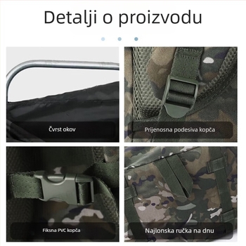 Kamuflažni taktički ruksak, vodootporan, velik kapacitet, 650D najlon, za kampiranje i putovanja