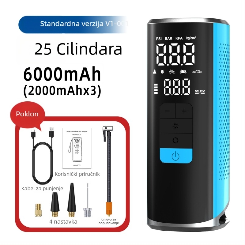 Bežična pumpa za zrak u automobilu, prijenosna visokoučinkovita pumpa za gume, visoki tlak, USB napajanje, LED svjetlo, automatsko isključivanje